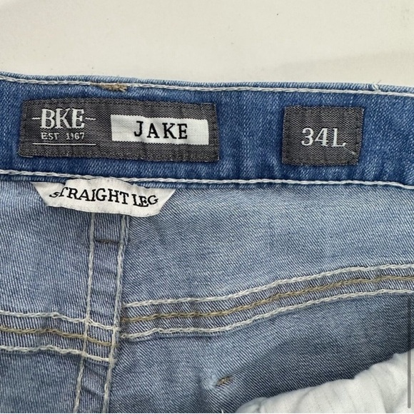 Buckle BKE Mens Jeans size 34 Long Jake Blue Straight Leg Casual Thick Stitch - Picture 8 of 14